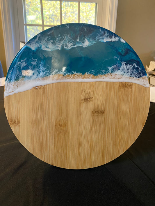 Resined ocean round lazy Susan serving board